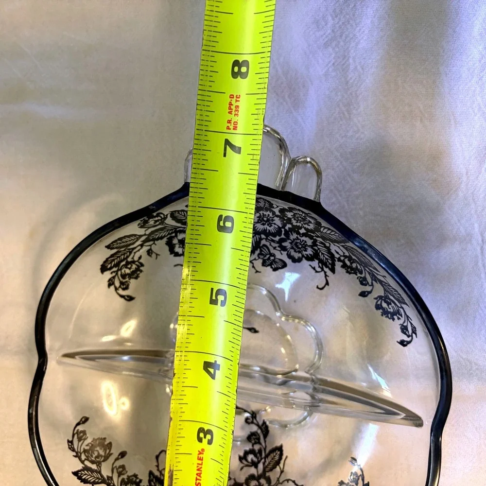Vintage 2-part relish tray Blossom Time Silver Overlay Divided Glass Relish Dish
